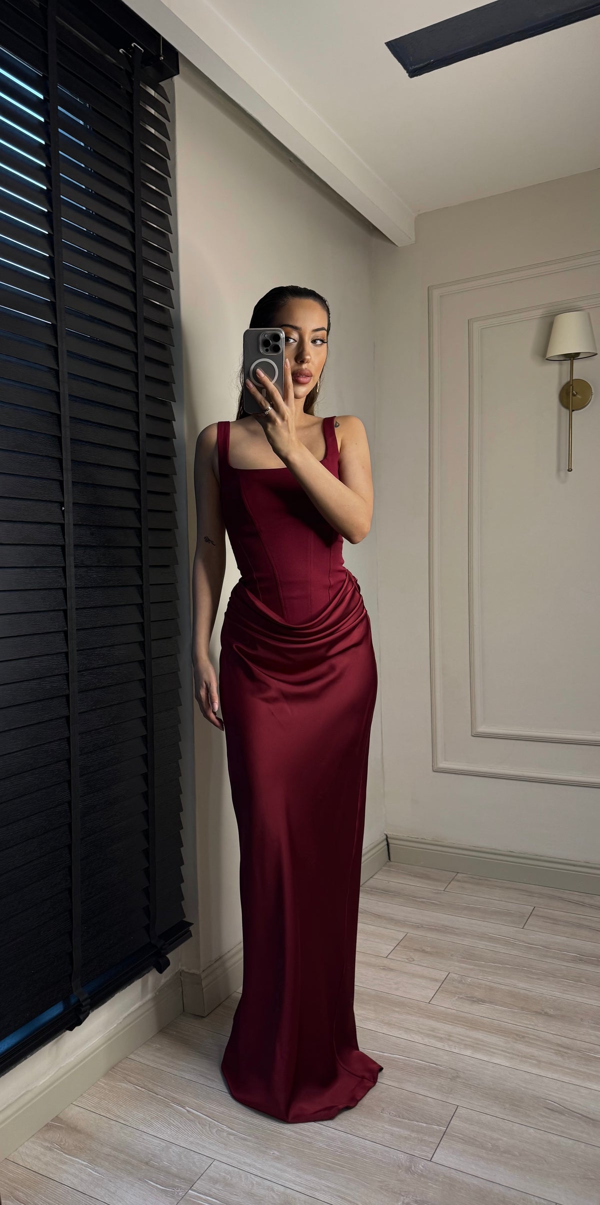 Üstü Korse Eteği Drape Valerie Elbise - BORDO