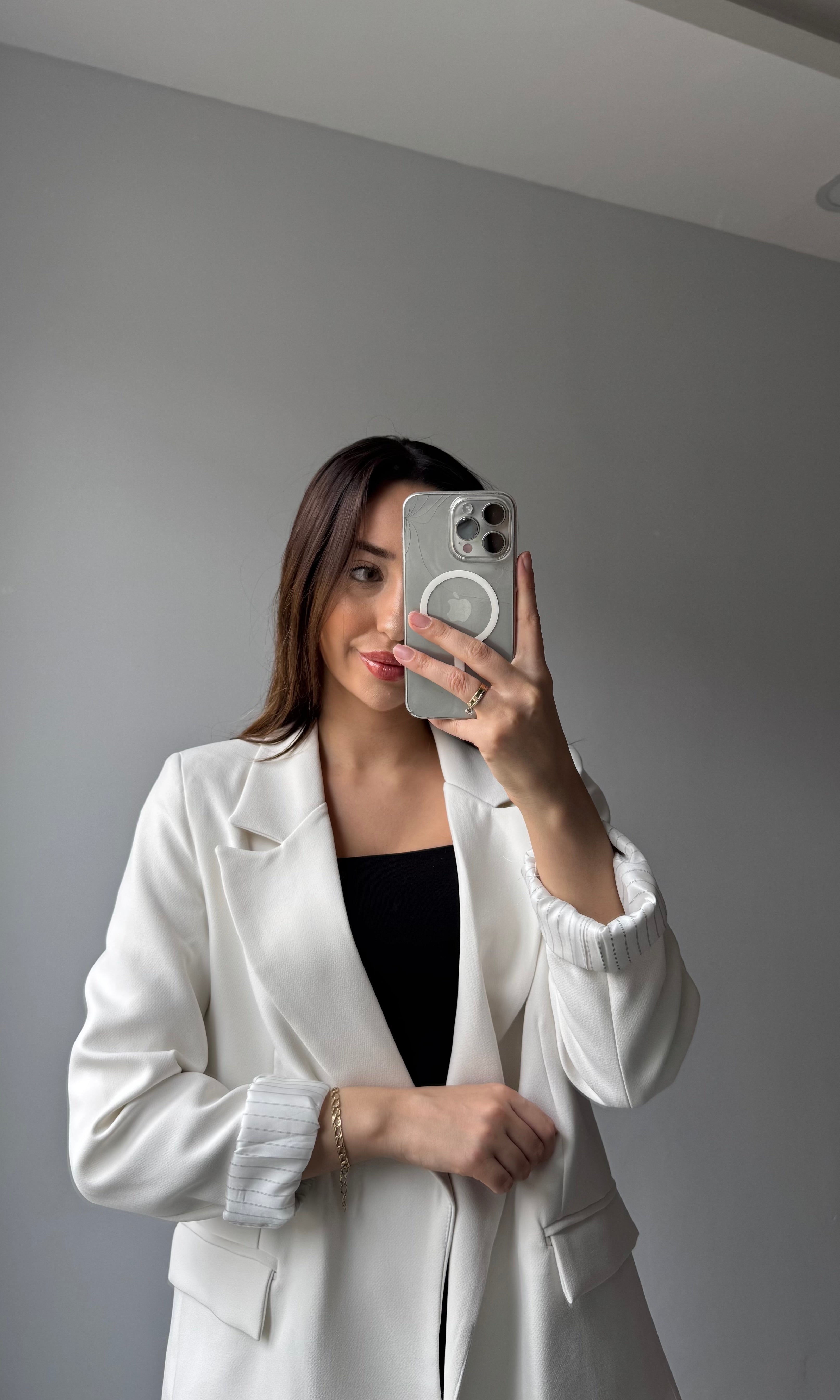 Premium Blazer Ceket - BEYAZ
