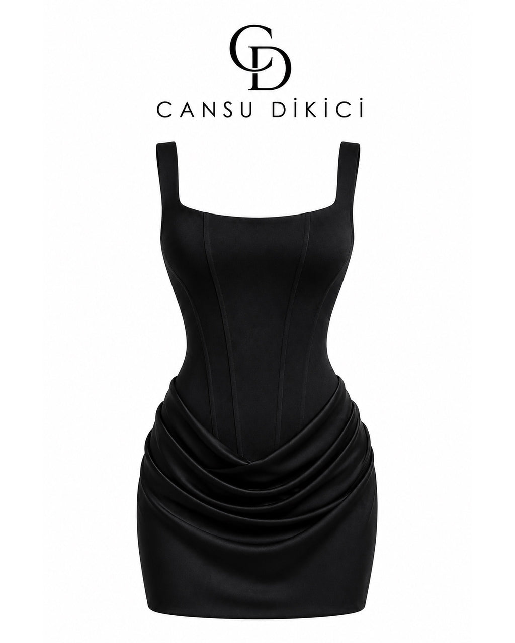 Bella Drapeli Saten Mini Elbise - LACİVERT