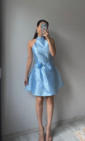 Gül Detaylı Saten Elbise - BEBE MAVİSİ