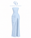 Sırtı Korseli Komple Drape Detaylı Fularlı Diva Dress Abiye - BEBE MAVİSİ