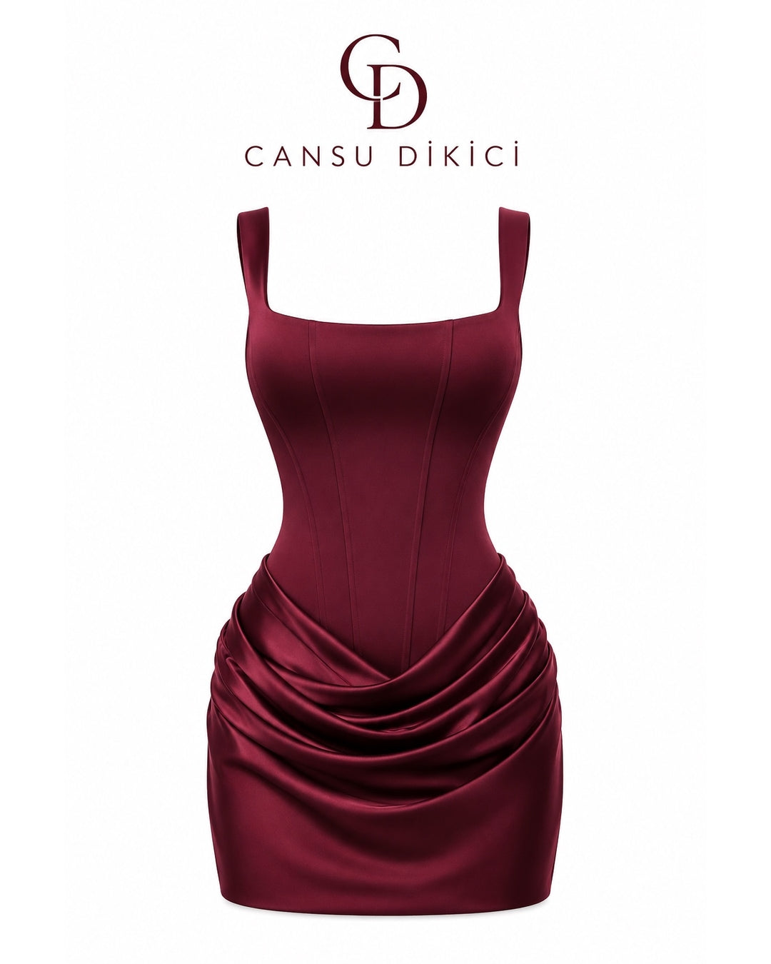Bella Drapeli Saten Mini Elbise - BORDO