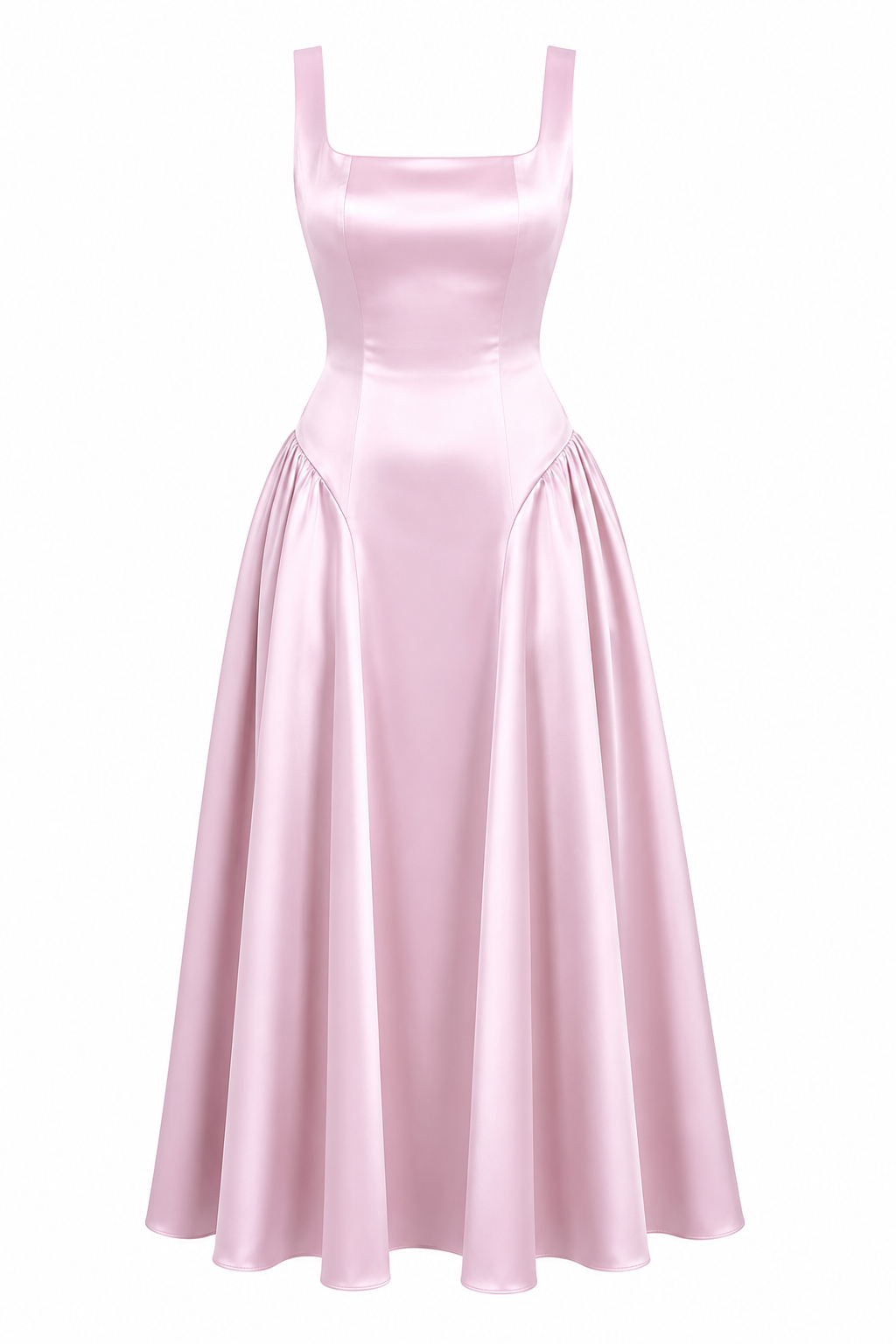 Saten Bel Büzgülü Selene Elbise - PEMBE