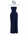 Sırtı Korseli Komple Drape Detaylı Fularlı Diva Dress Abiye - LACİVERT