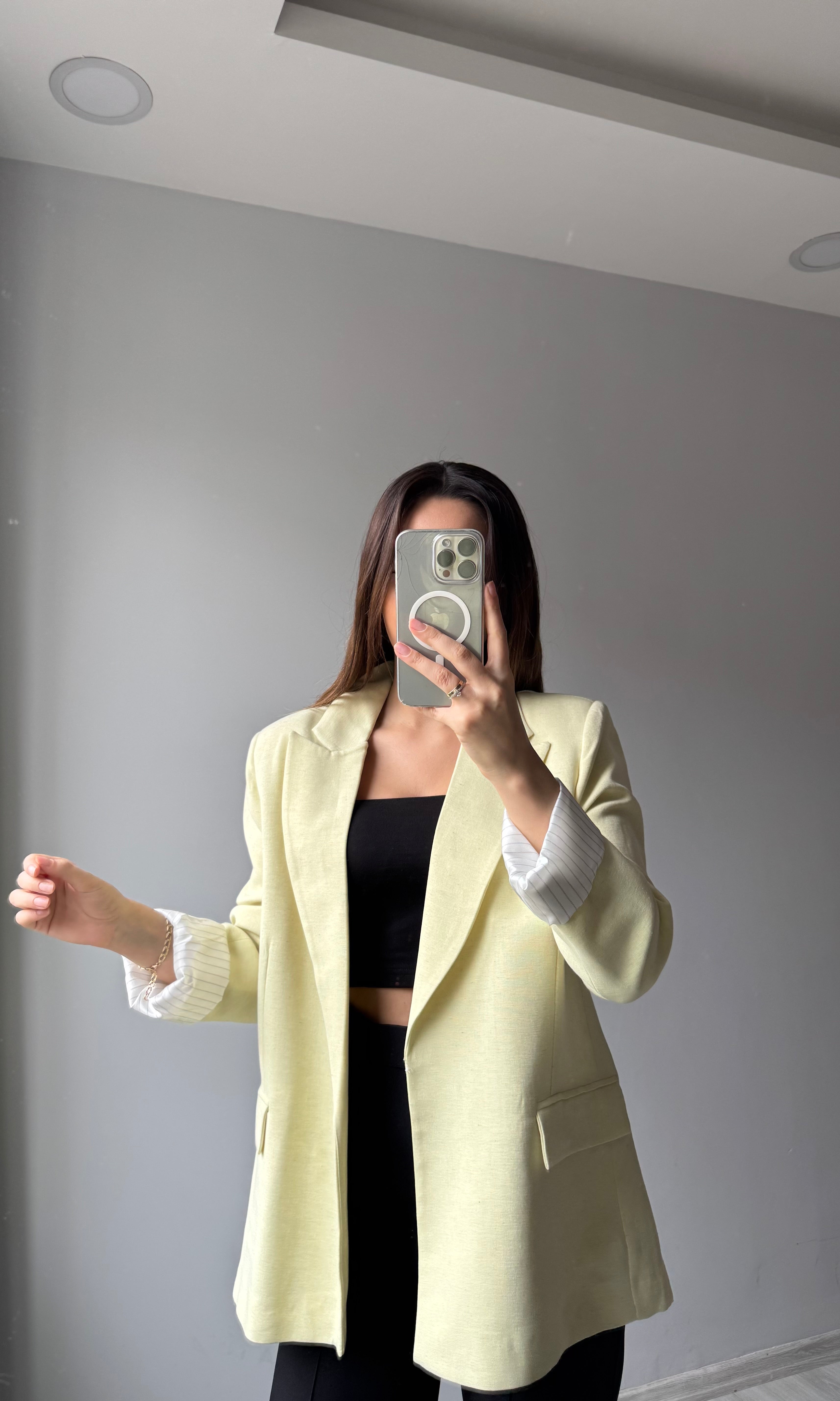 Keten Blazer Ceket - Sarı