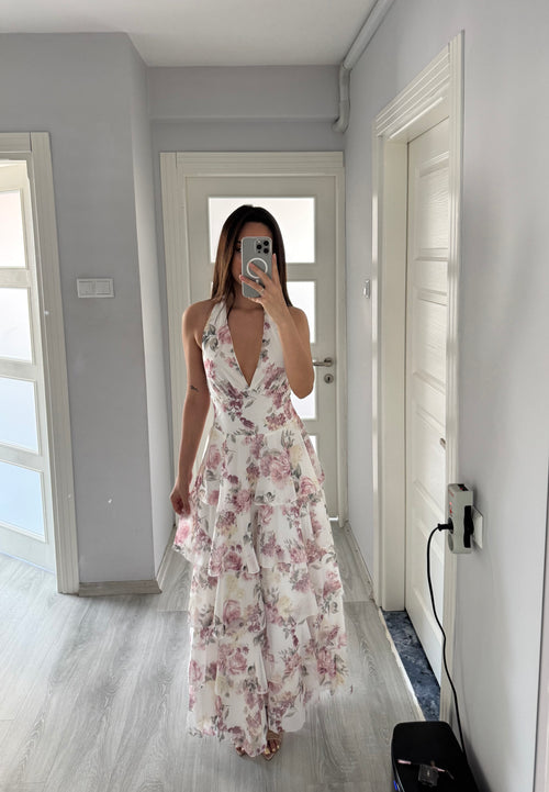 Astarlı Fırfırlı Kat Kat Şifon Elbise