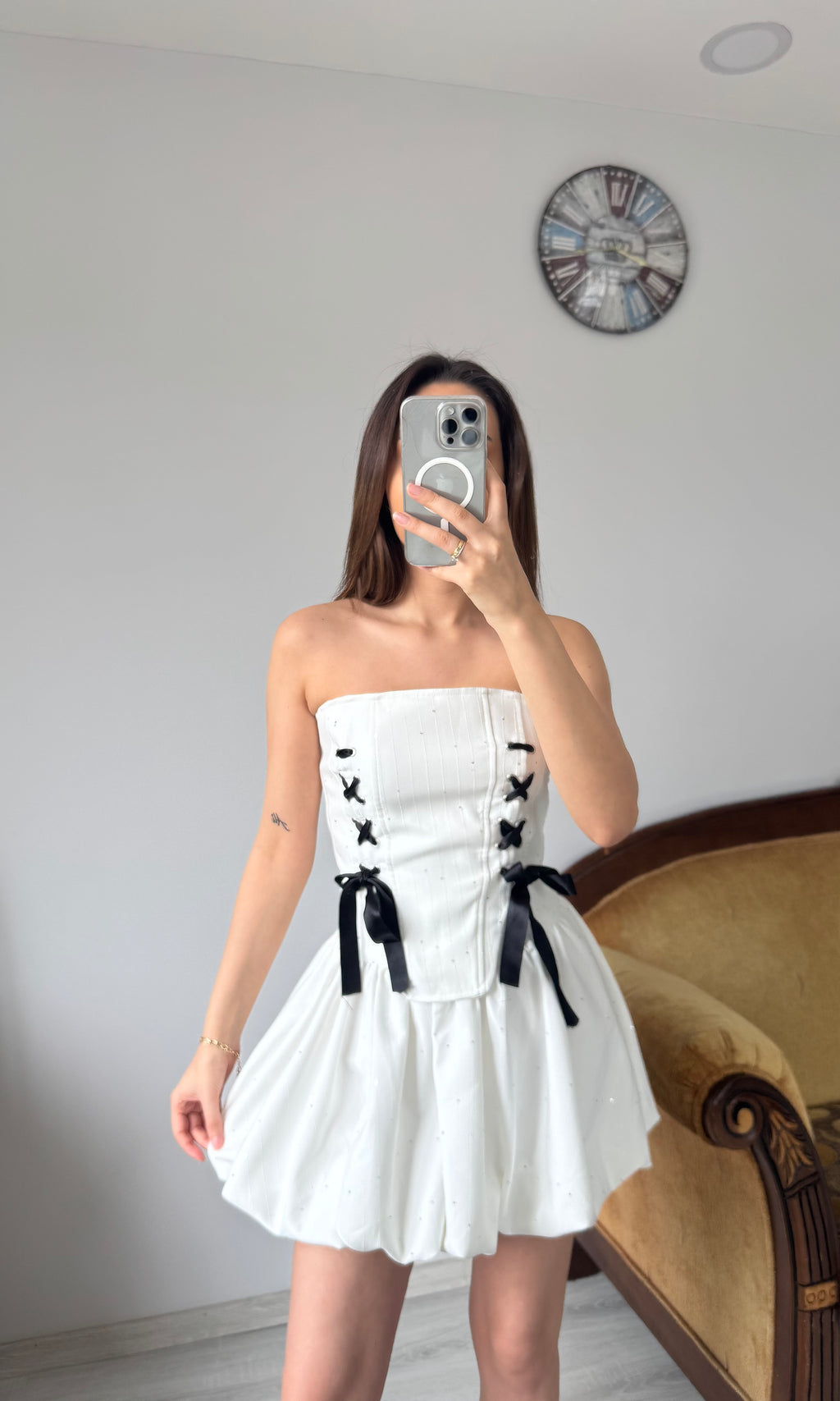 Üzeri Taş İşleme Korse Balon Etek TAKIM - BEYAZ