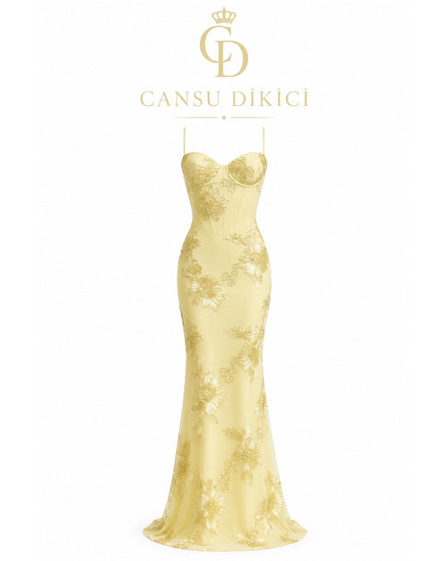 Çiçek İşlemeli Tül Maksi Daisy Elbise - Bordo ÖN SİPARİŞ