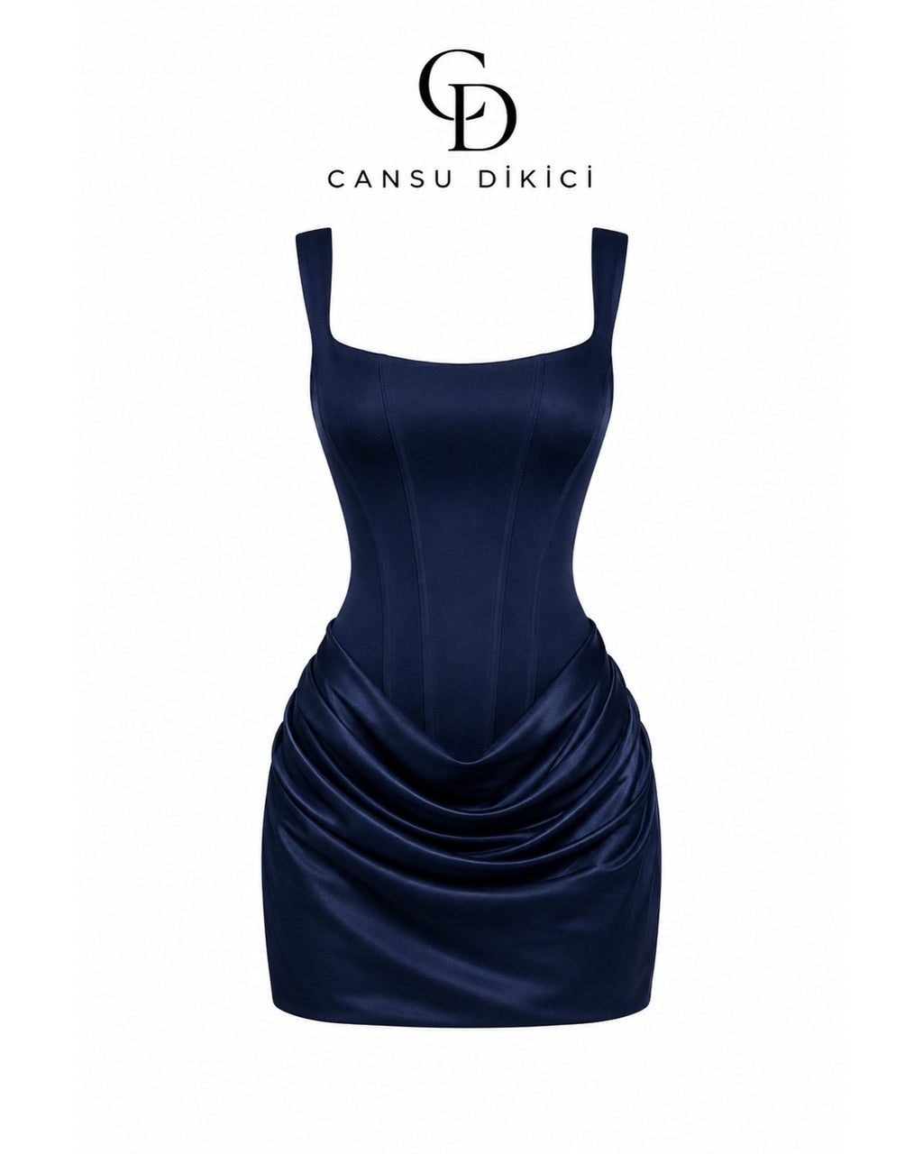 Bella Drapeli Saten Mini Elbise - LACİVERT