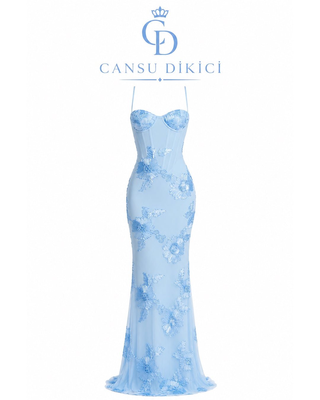 Çiçek İşlemeli Tül Maksi Daisy Elbise - Sarı ÖN SİPARİŞ