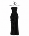 Sırtı Korseli Komple Drape Detaylı Fularlı Diva Dress Abiye - SİYAH