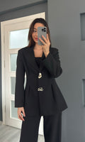 Belden Oturtmalı Blazer Pantolon Takım - SİYAH