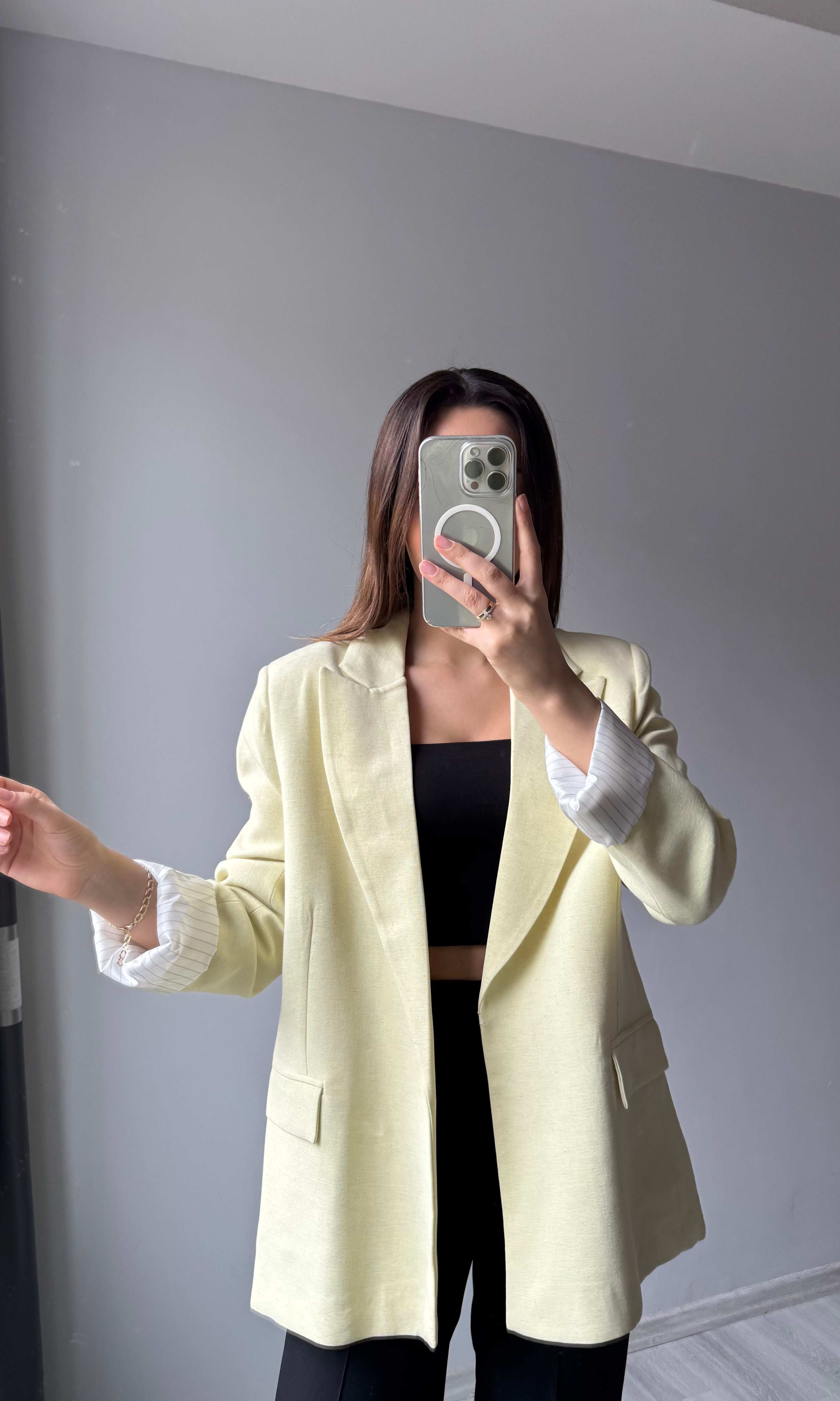 Keten Blazer Ceket - Sarı