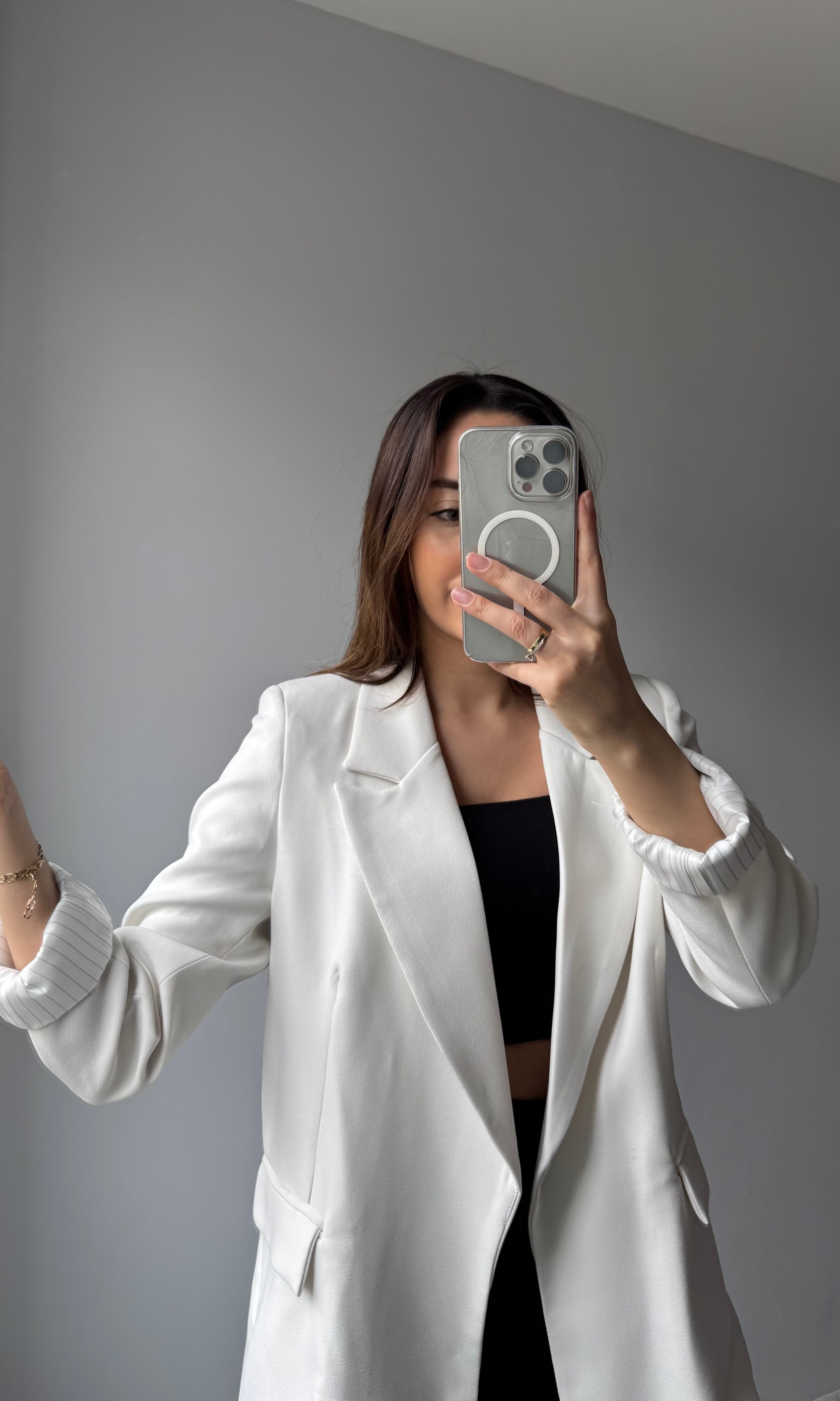 Premium Blazer Ceket - BEYAZ