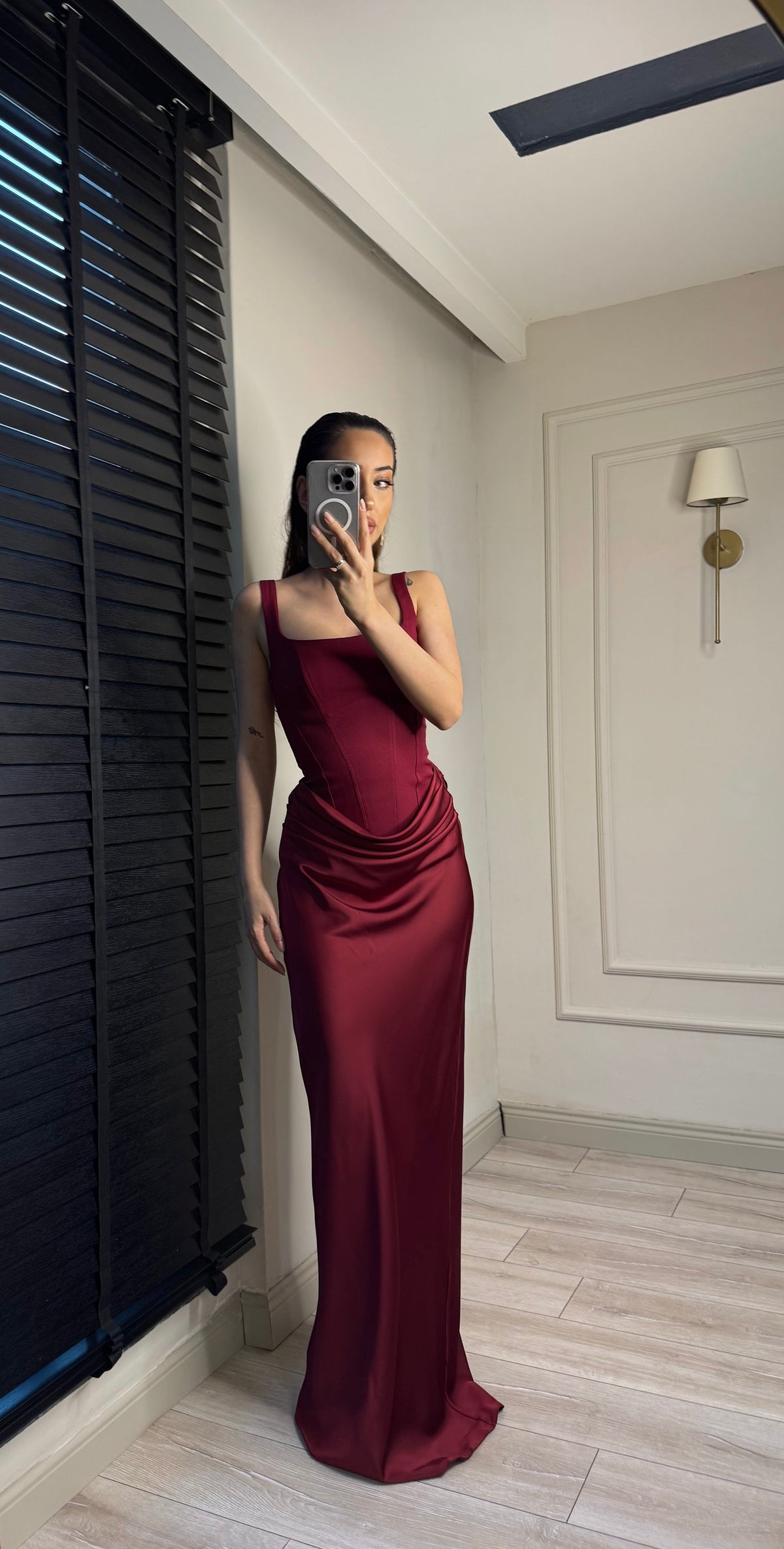 Üstü Korse Eteği Drape Valerie Elbise - BORDO