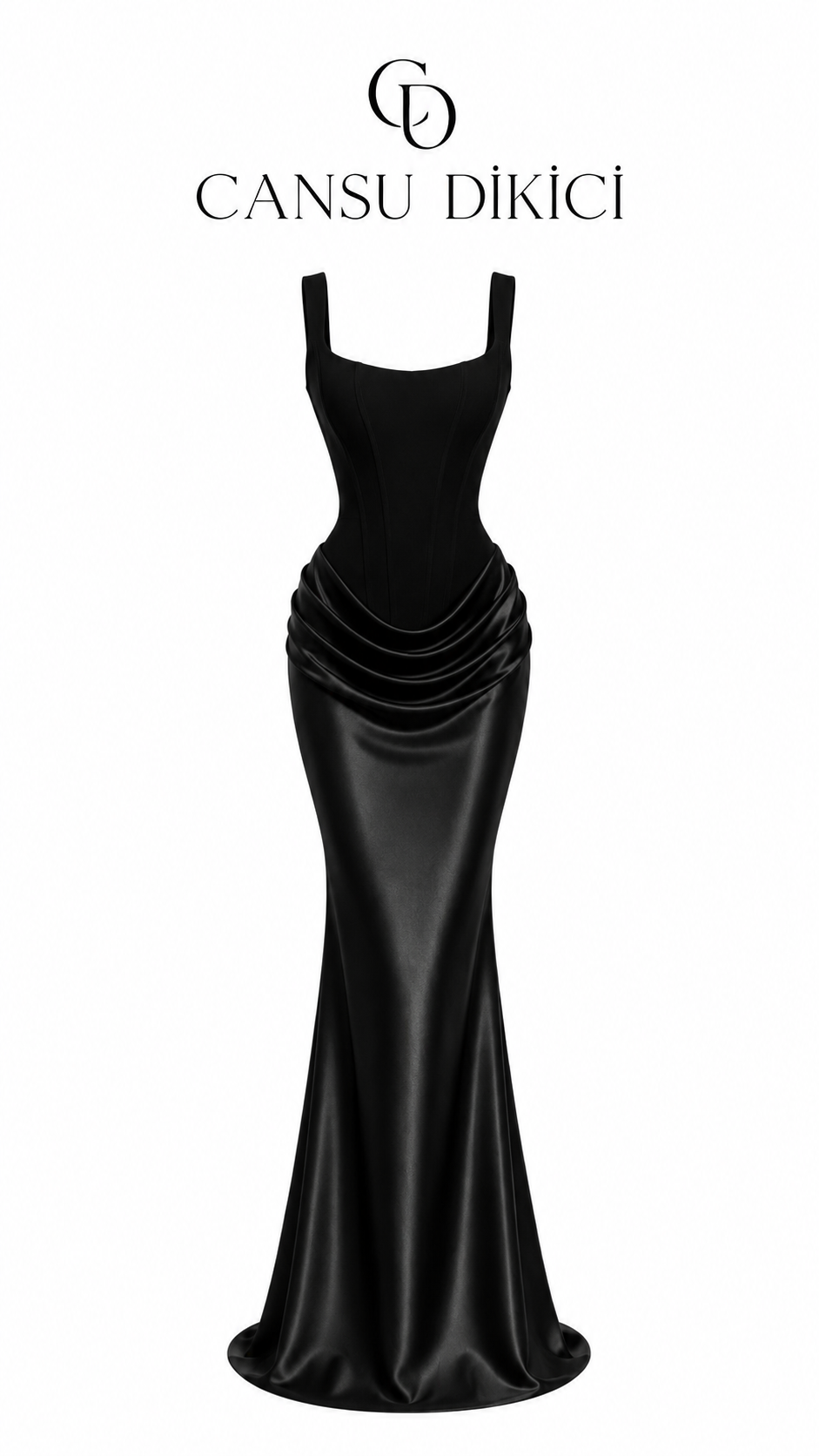 Üstü Korse Eteği Drape Valerie Elbise - SİYAH