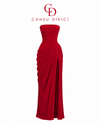 Sırtı Korseli Komple Drape Detaylı Fularlı Diva Dress Abiye - KIRMIZI