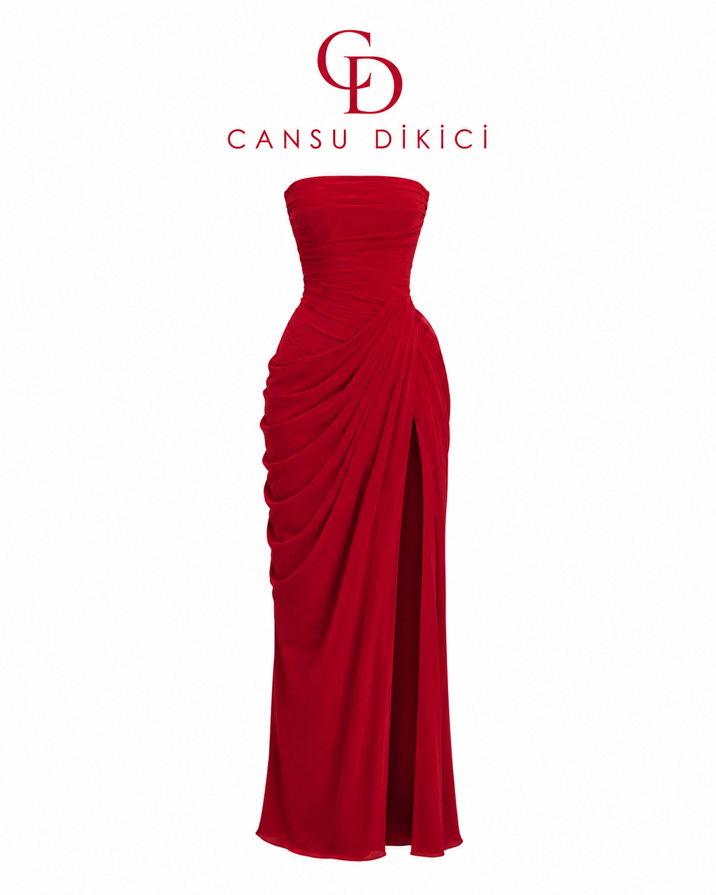 Sırtı Korseli Komple Drape Detaylı Yırtmaçlı Diva Dress Abiye - LACİVERT
