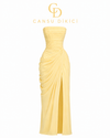 Sırtı Korseli Komple Drape Detaylı Fularlı Diva Dress Abiye - SARI