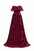 Volanlı Farfy Abiye - Bordo