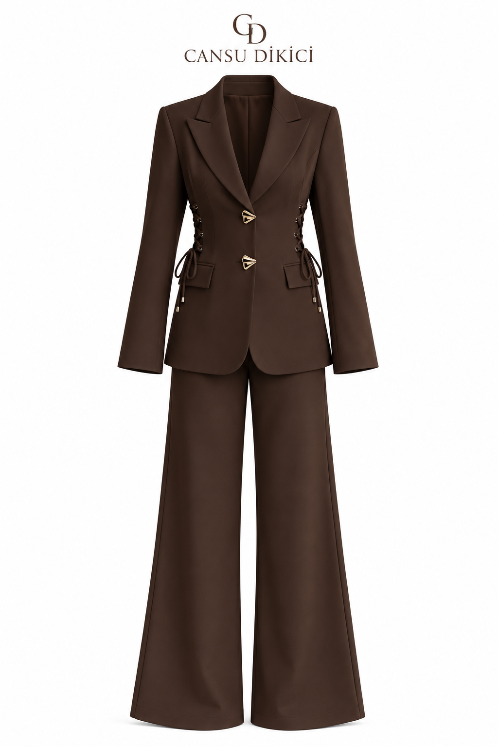 Yan Bağlama Detay Blazer Takım - KAHVERENGİ
