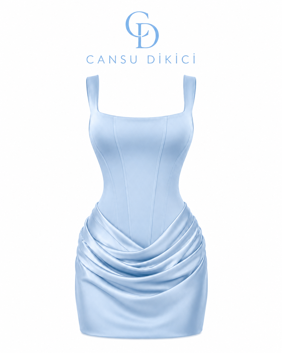 Bella Drapeli Saten Mini Elbise - Bebe Mavisi