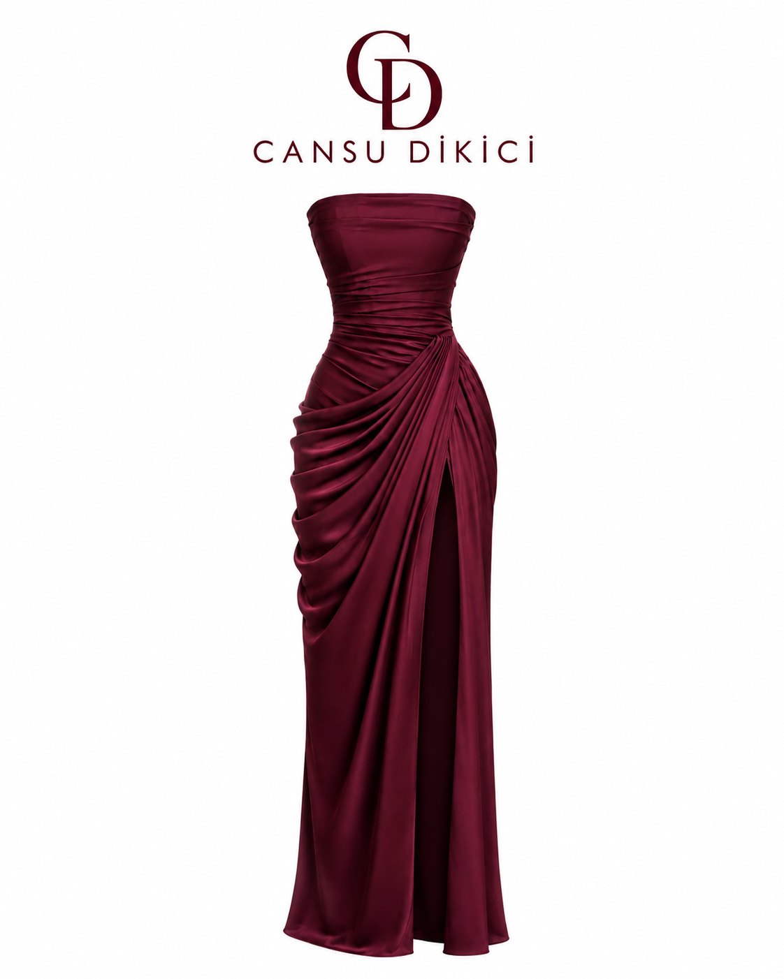 Sırtı Korseli Komple Drape Detaylı Fularlı Diva Dress Abiye - BORDO
