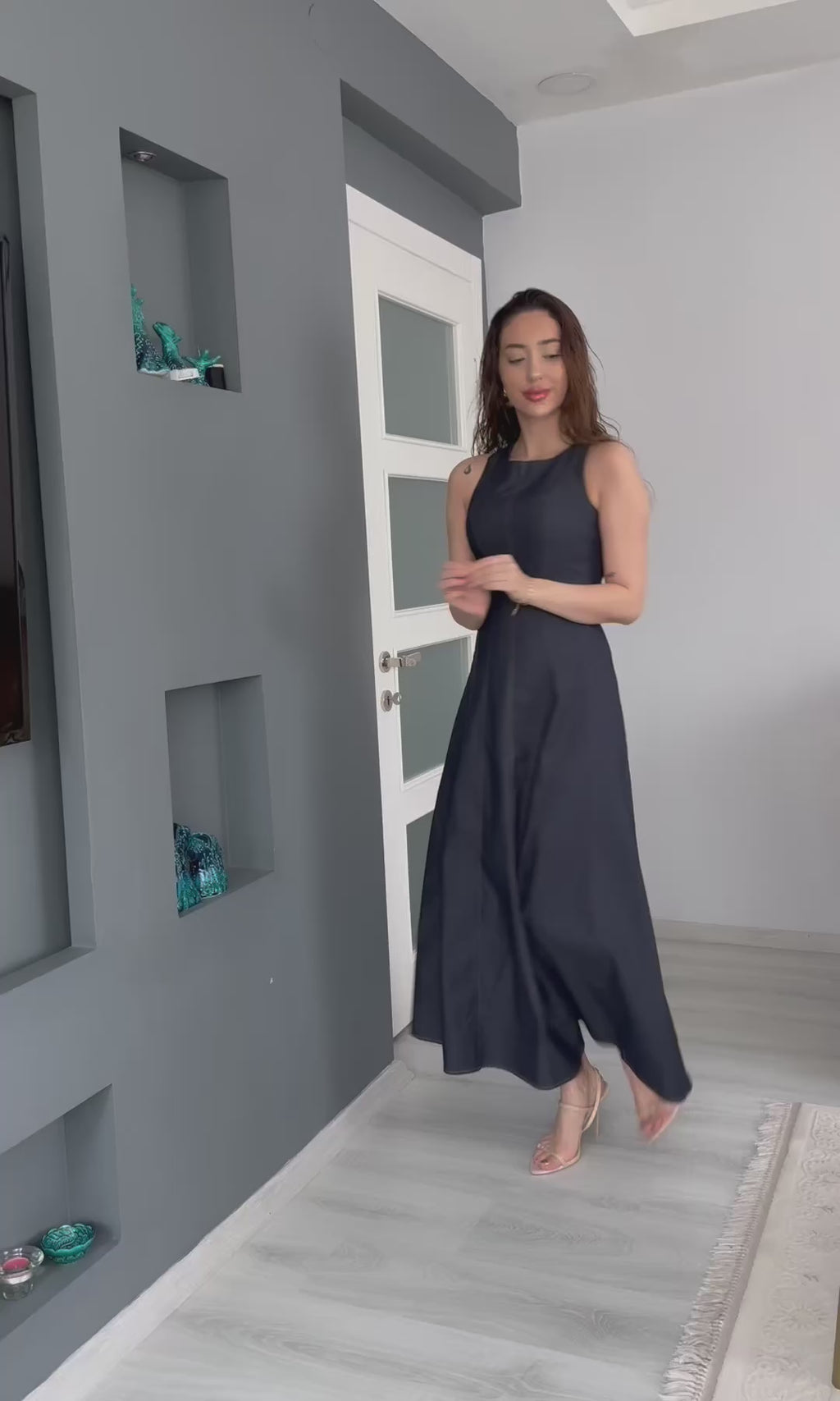 Kolsuz Denim Elbise - LACİVERT